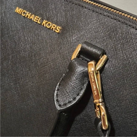 Michael Kors Cindy Large Black Leather Dome Satchel Bag - Like New - Picture 3 of 12